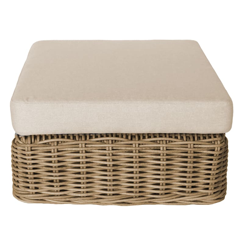 Hamptons All-Weather Wicker Ottoman with Cushion