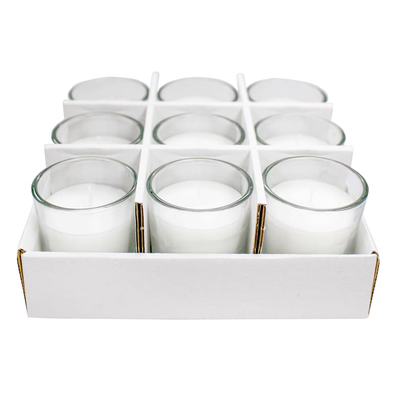 9-Pack White Unscented Glass Votive Candles, 2.5"