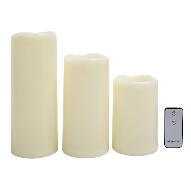Set Of 3 4X6 4X8 4X10 Led Plastic Candles Ivory