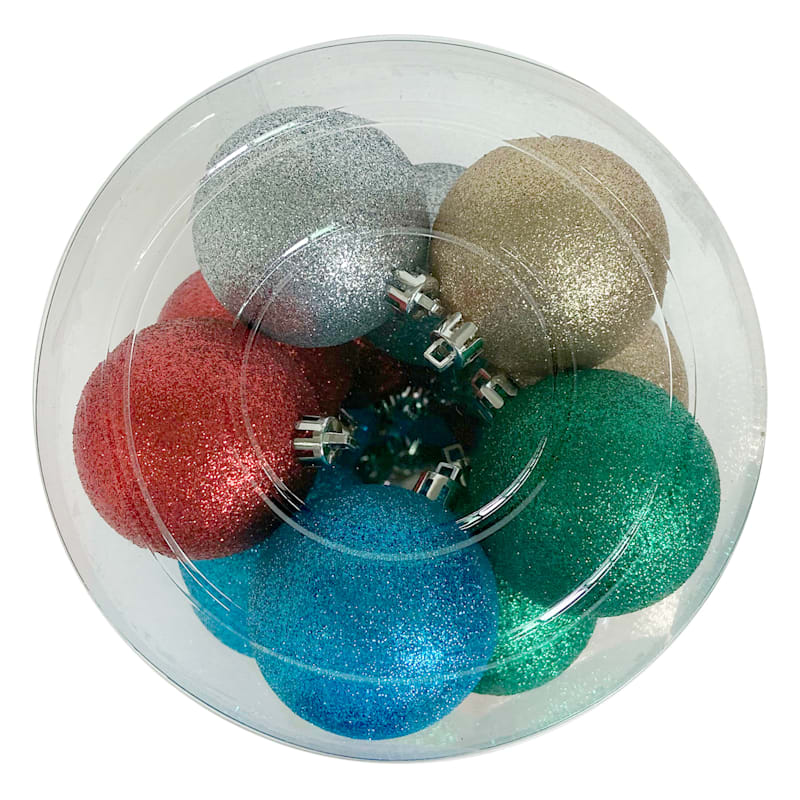 50-Count Retro Multicolor Glittered Mix Shatterproof Ornaments