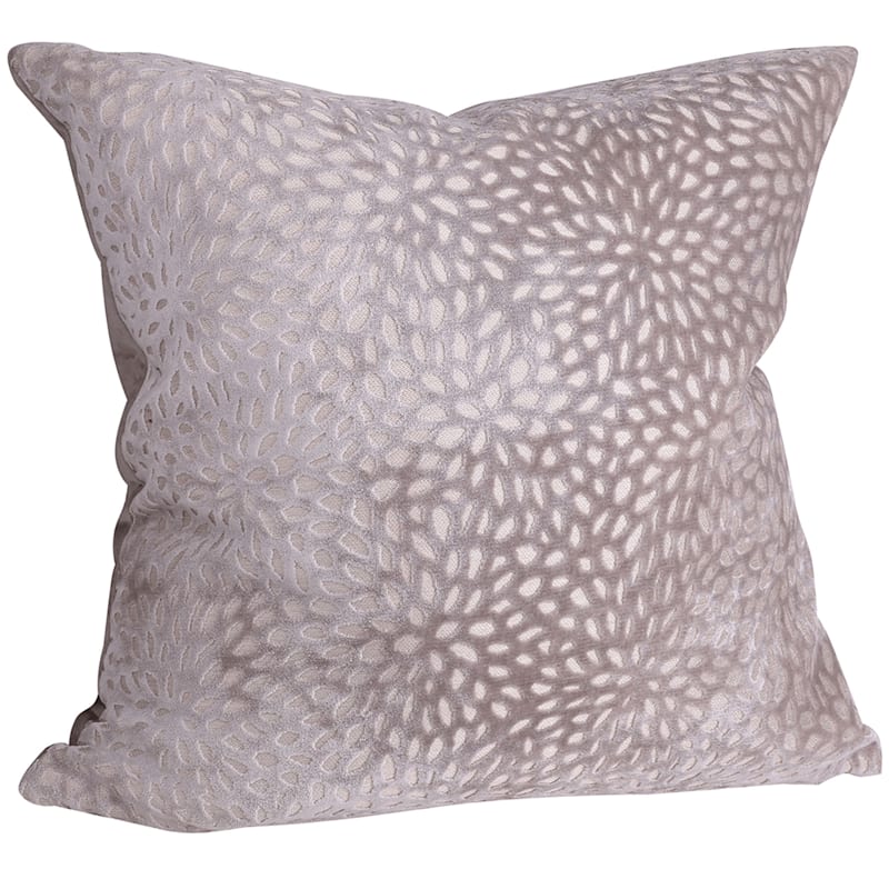 Gray Magnolia Patterned Velvet Throw Pillow, 20"