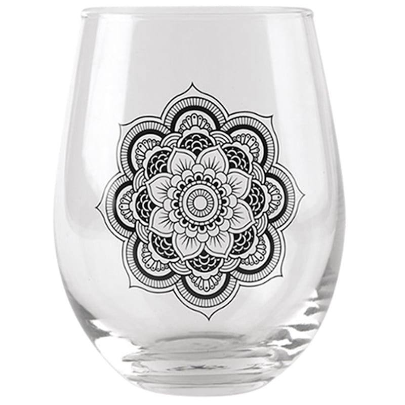 Moroccan Design Decaled Stemless Wine Glass Set 4