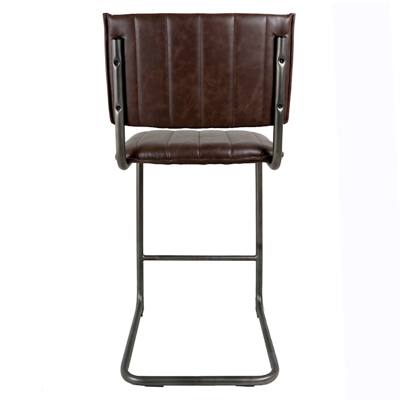 Luka Dark Brown Faux Leather Counter, Brown Leather Counter Stools With Backs