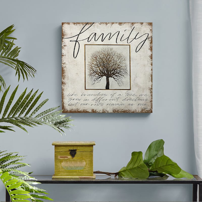 Family Tree Spackled Burlap Canvas Wall Art, 24"