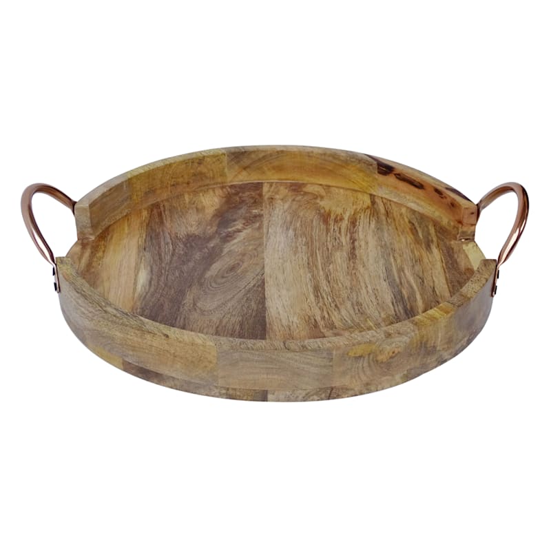 Wooden Decorative Tray with Metal Handles