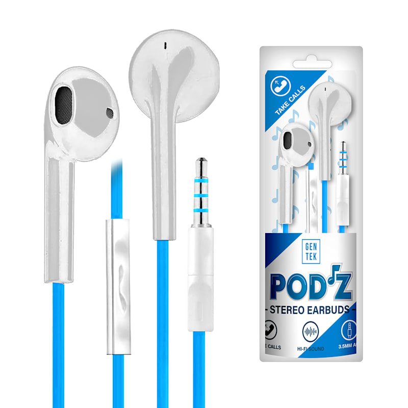 Gen Tek Wired Podz Earbuds with Microphone Assorted Colors