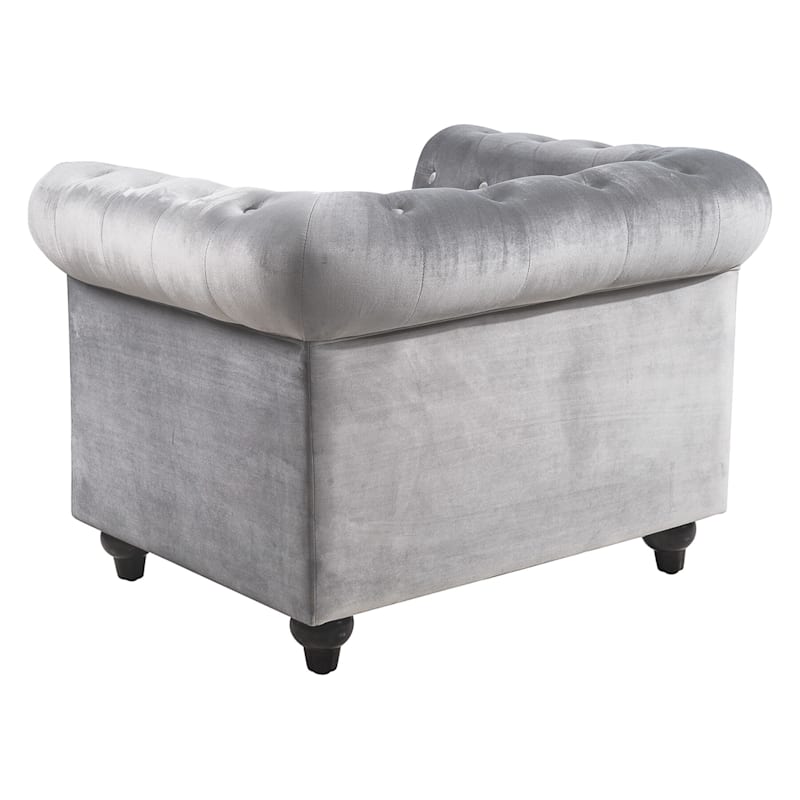 Chesterfield Tufted Grey Velvet Rolled Arm Chair