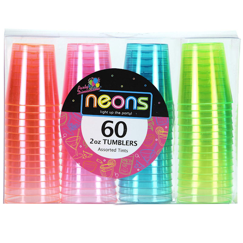 2 oz. Neon Assorted Color Plastic Cups - 60 ct