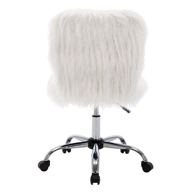 Fiona Adjustable Office Chair, White Faux Fur