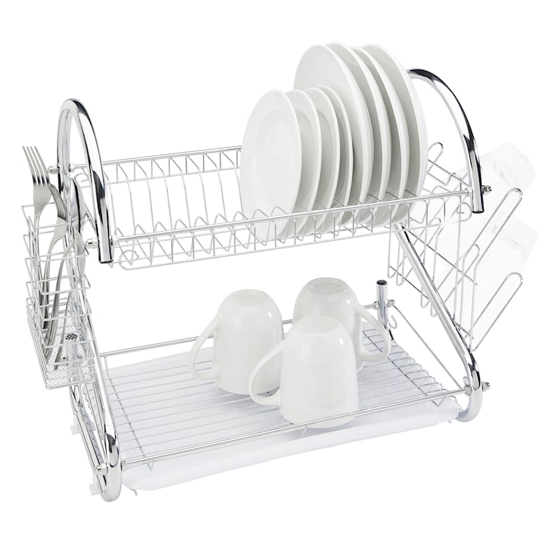 S Design 2-Tier Dishrack/Cup Hooks And Cutlery Basket