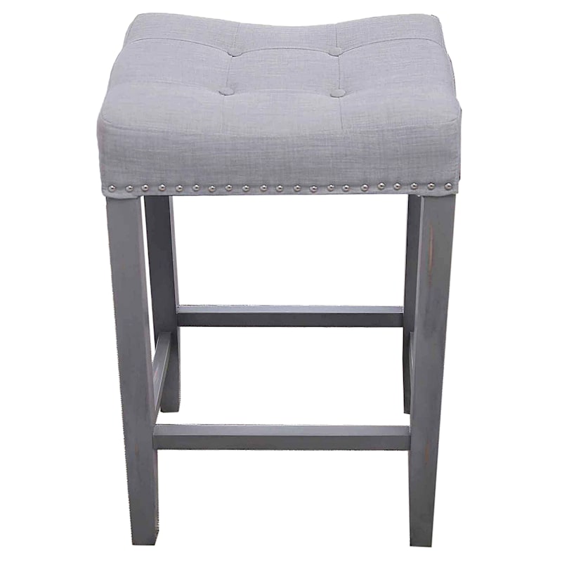 Macie Grey Backless Wooden Counter Stool with Upholstered Seat, 24"