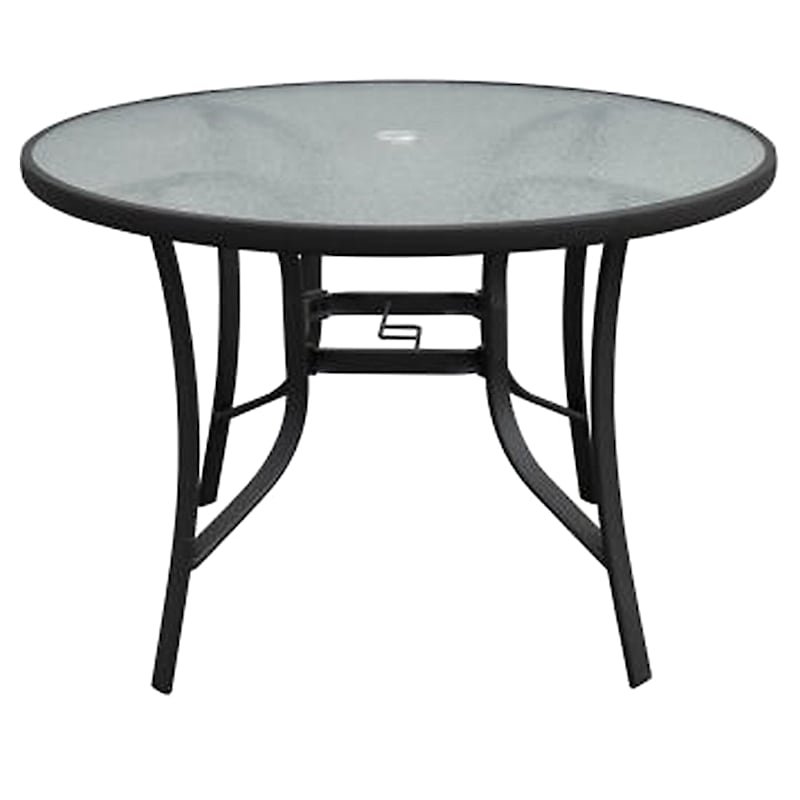 Outdoor Round Water Wave Glass Top Dining Table, Black