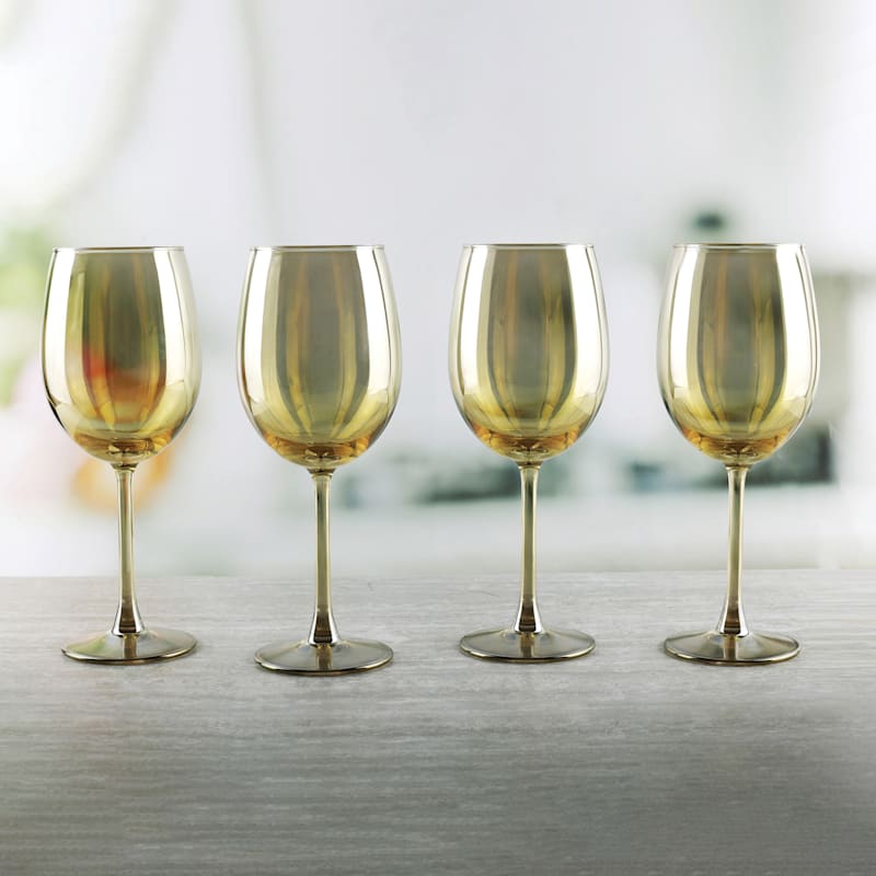 WHOLE HOUSEWARES Wine Glasses Set of 4 - Hand Blown Italian Style