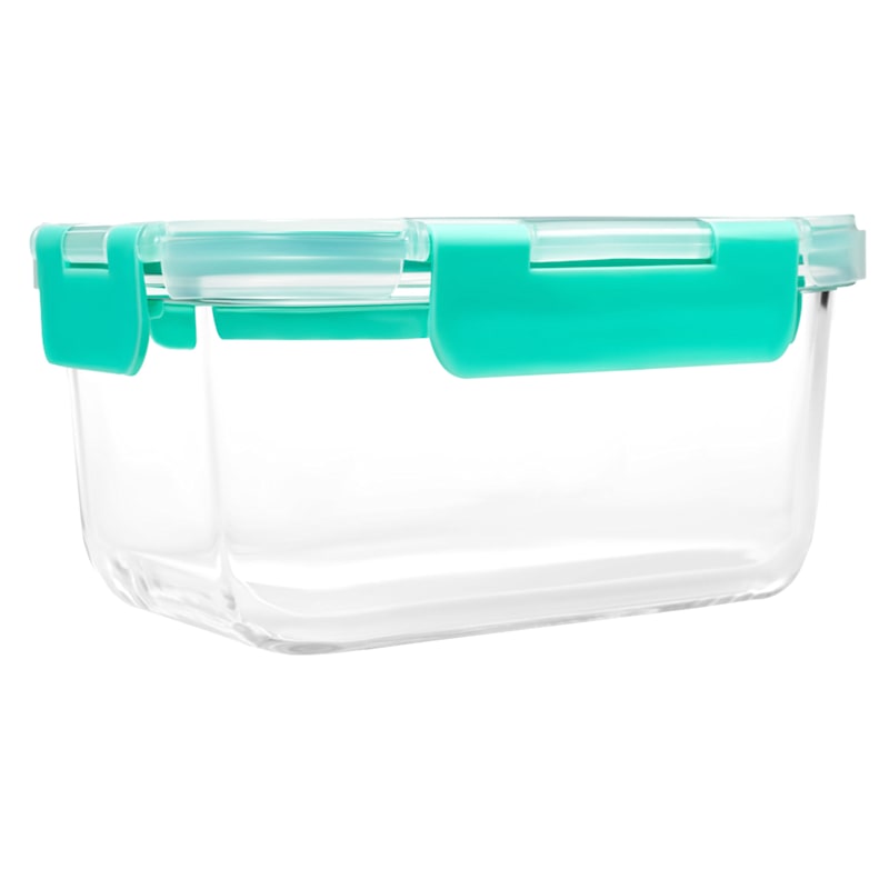 Square Glass Food Storage Container with Locking Lid, 3.4c