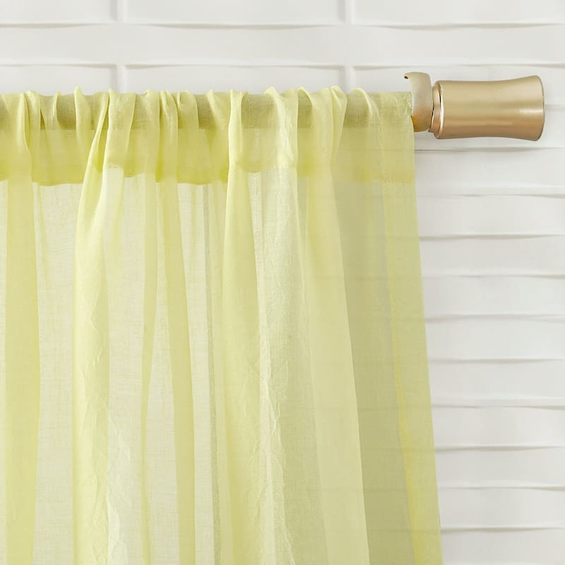 Lourdes Yellow Crushed Rod Pocket Sheer Curtain Panel, 84"