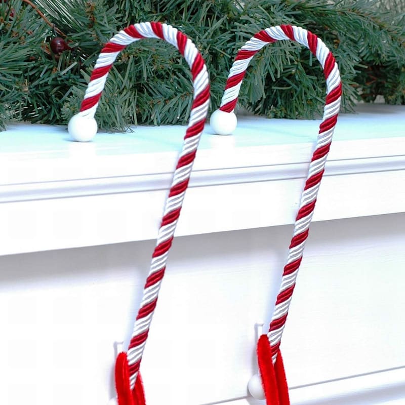 Set of 2 Candy Cane Mantle Clip Stocking Holders, 9