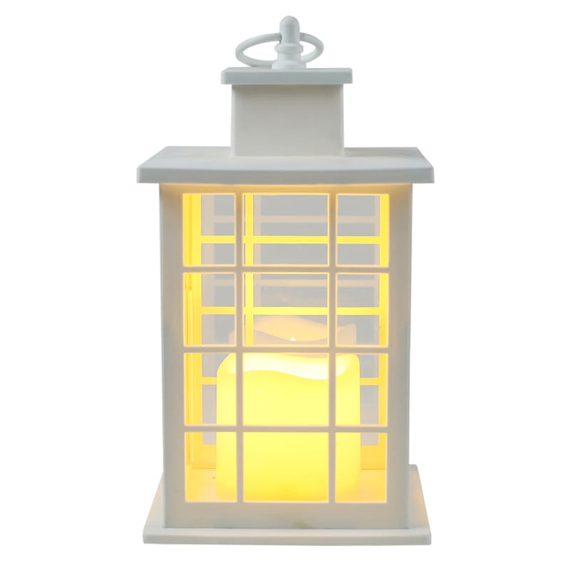 LED Candle Weatherproof White Lantern with Timer, 10"