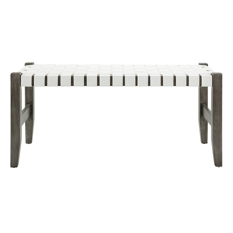 Faux Leather Ivory Strap Bench