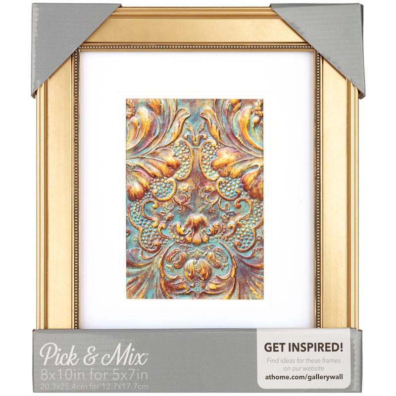 Pick & Mix 8x10 Matted to 5x7 Beaded Wall Frame, Gold