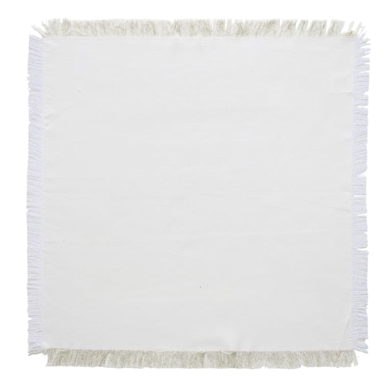 Set of 4 Woven White Cotton Napkins with Fringe