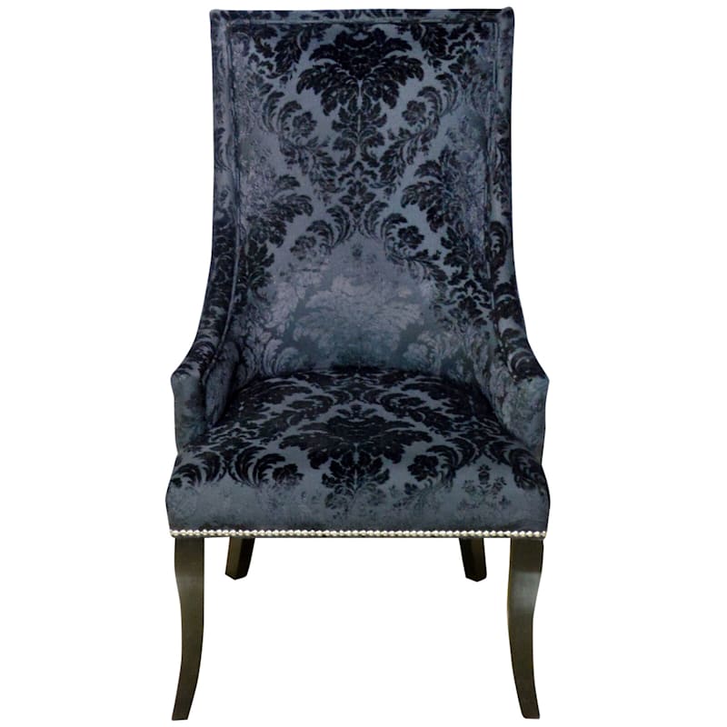 Chatham Black Velvet Damask Print Accent Chair