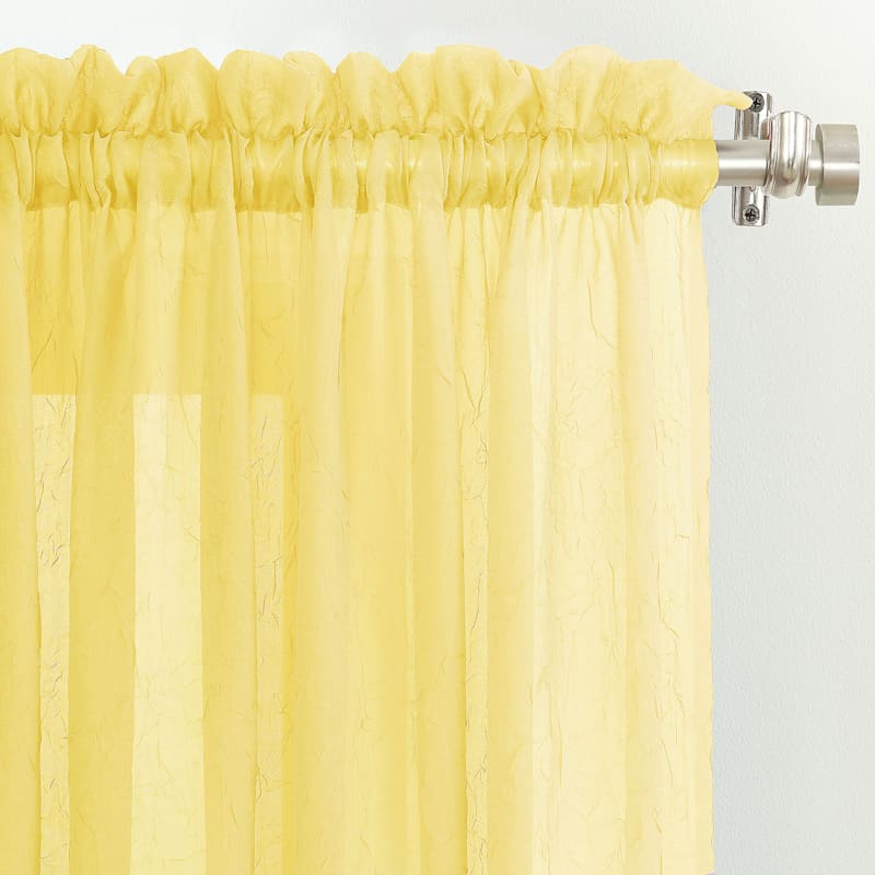 Erica Yellow Crushed Rod Pocket Sheer Voile Curtain Panel, 84"