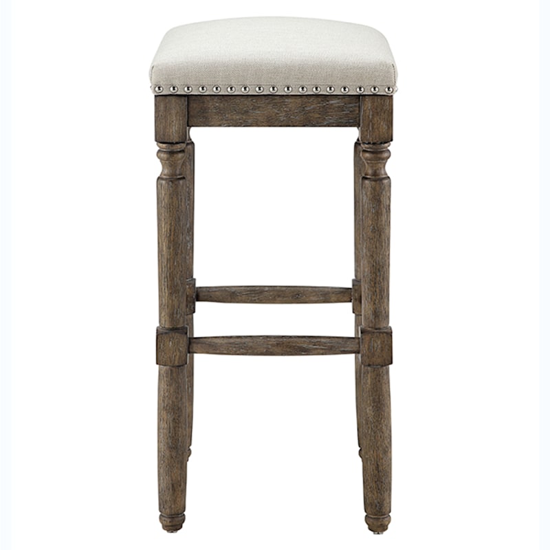 Aiden Upholstered Tan Barstool with Nailhead Trim, 30in.