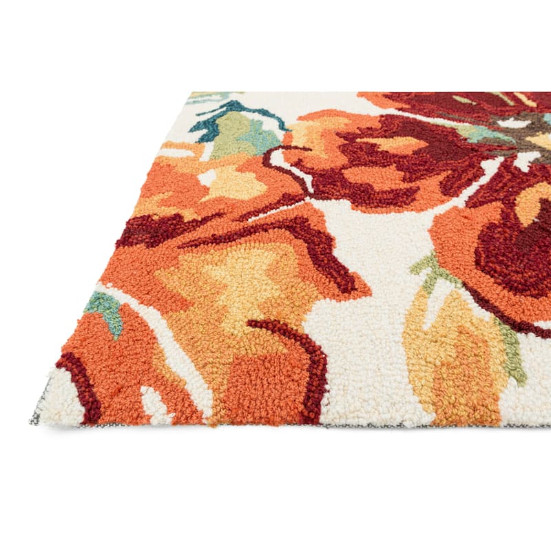 (A138) Summerton Ivory & Red Multi-Colored Hooked Area Rug, 3x5