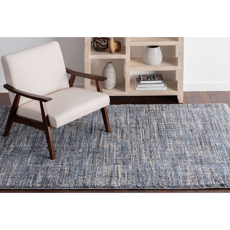 (A410) Hachure Blue Woven Area Rug, 5x7