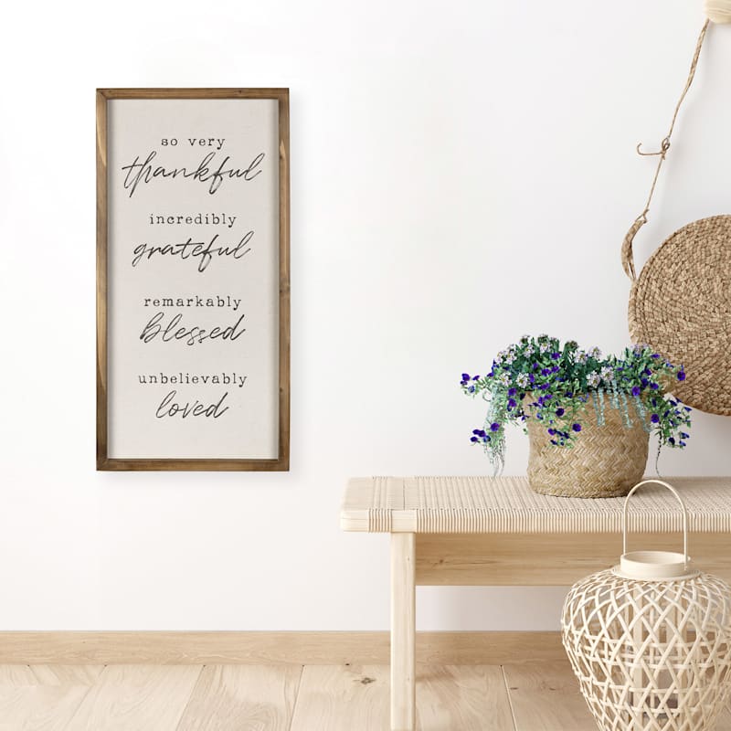 So Very Thankful Linen Framed Wall Sign, 12x24