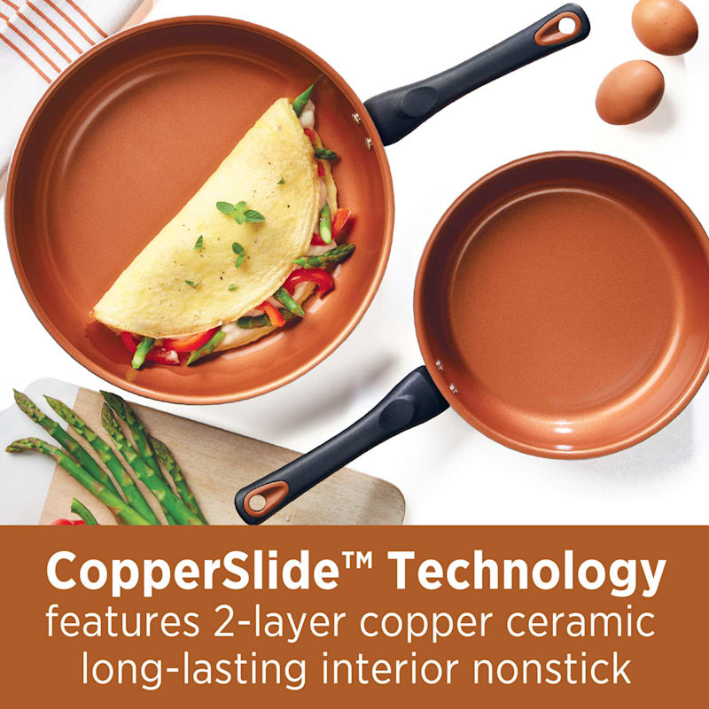 Farberware 2-Pack Glide Non-Stick Black & Copper Ceramic Frying Pans,  9.25/11.25