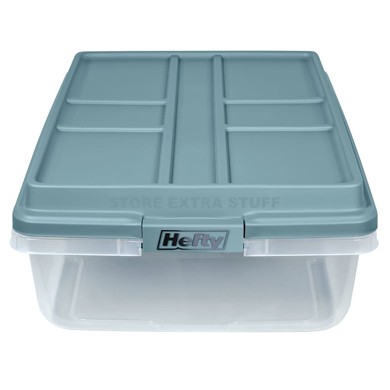 Hefty 18 Qt. Clear Plastic Storage Bin with Blue HI-Rise Lid, 8 Pack