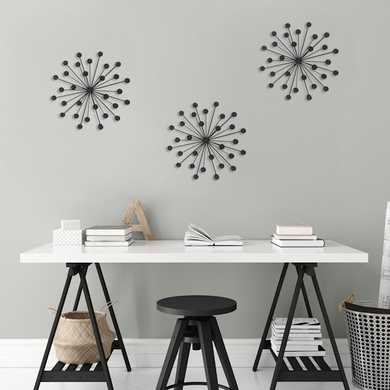 Black Metal Burst Wall Decor, 12"