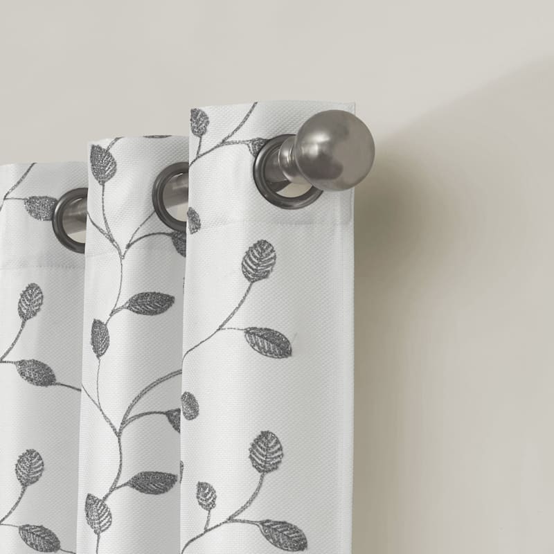 Rockwell White Embroidered Blackout Grommet Window Panel 84in At Home Rockwell White Embroidered Blackout