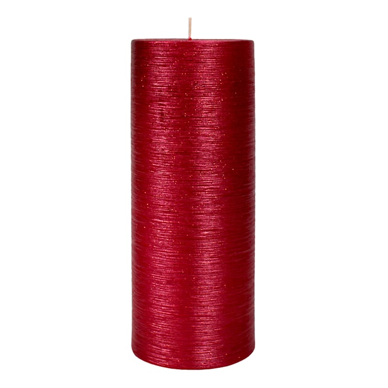 Red Glittered Unscented Pillar Candle, 8"