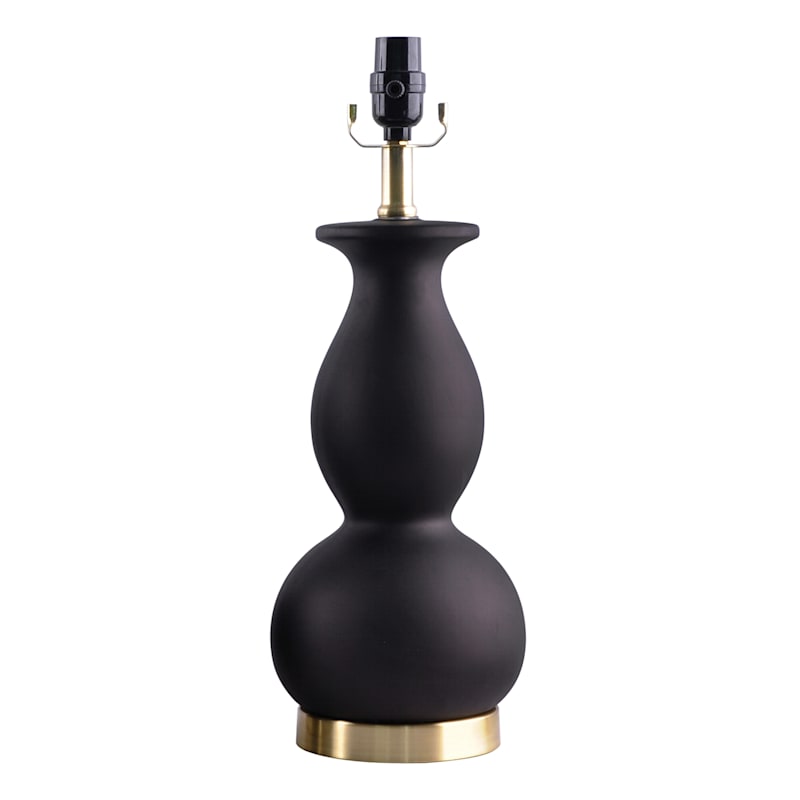 Black Ceramic Double Gourd Table Lamp, 19"