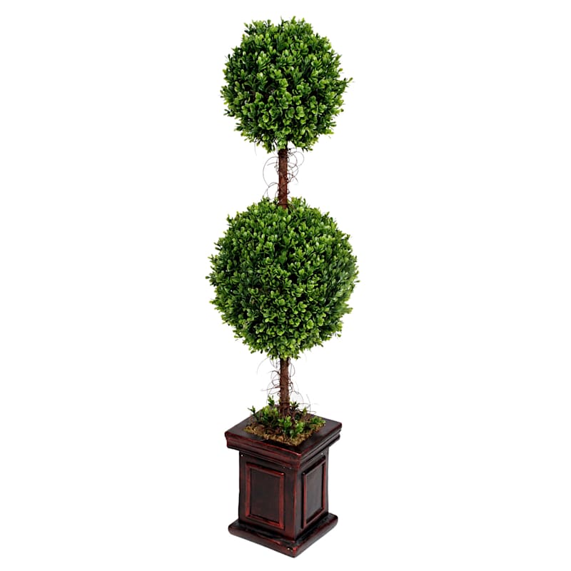 2-Ball Boxwood Topiary with Brown Planter, 48"