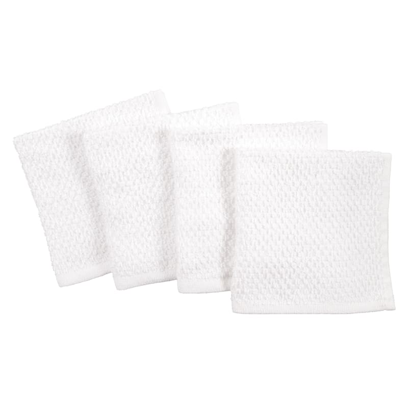 Set of 4 White Bar Mop Dish Cloths, Cotton Sold by at Home