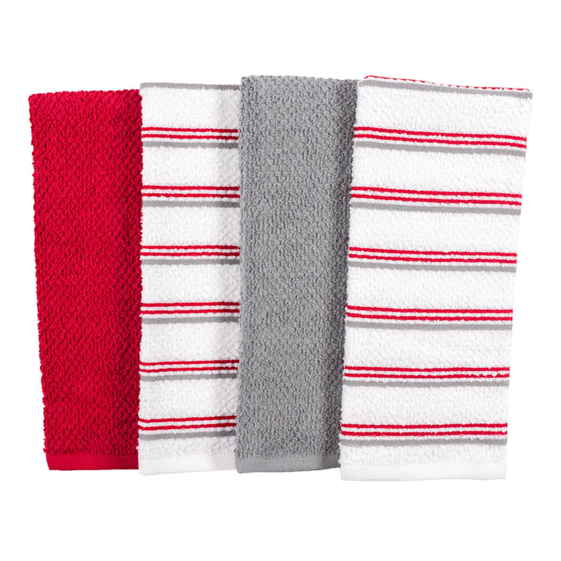 Red and White Kitchen Towels Cotton Dish Towels Striped 