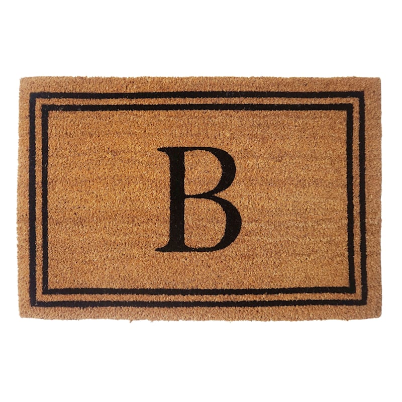 Monogram B Black Natural Border Coir Mat, 18x27