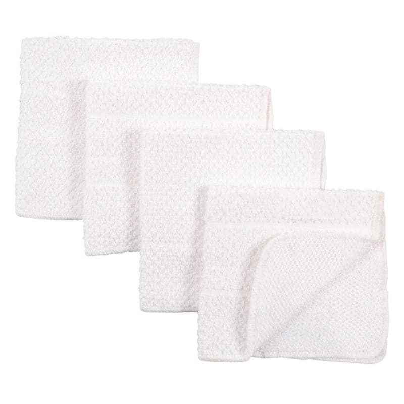 Set of 4 White Striped Scrubber Dish Cloths, Cotton Sold by at Home