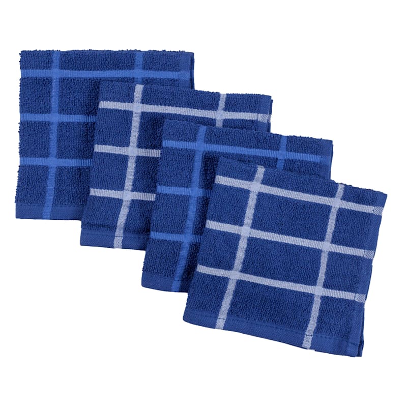 Set of 4 Windowpane Dish Cloths, Blue