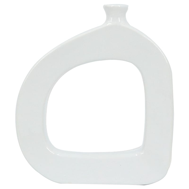 White Open Ceramic Vase, 9.5"