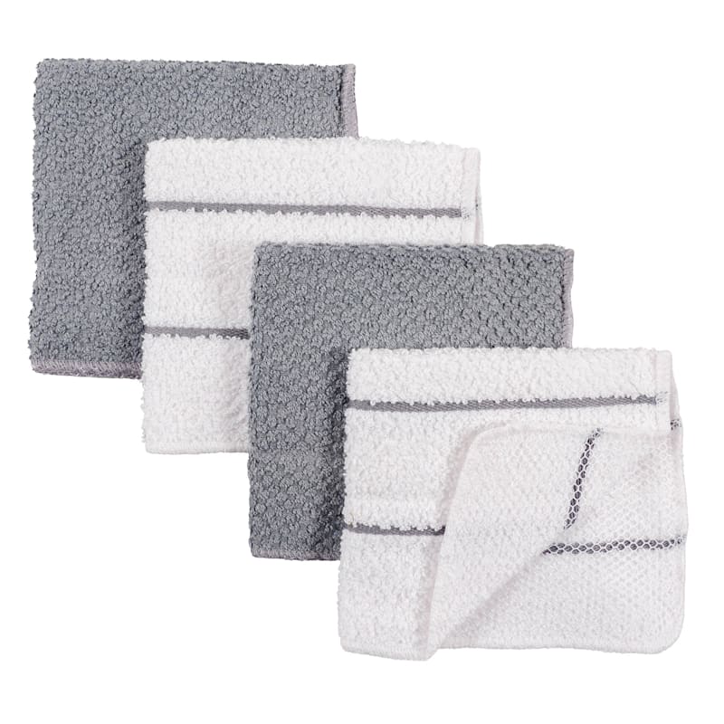 Set of 4 Grey Striped Scrubber Dish Cloths