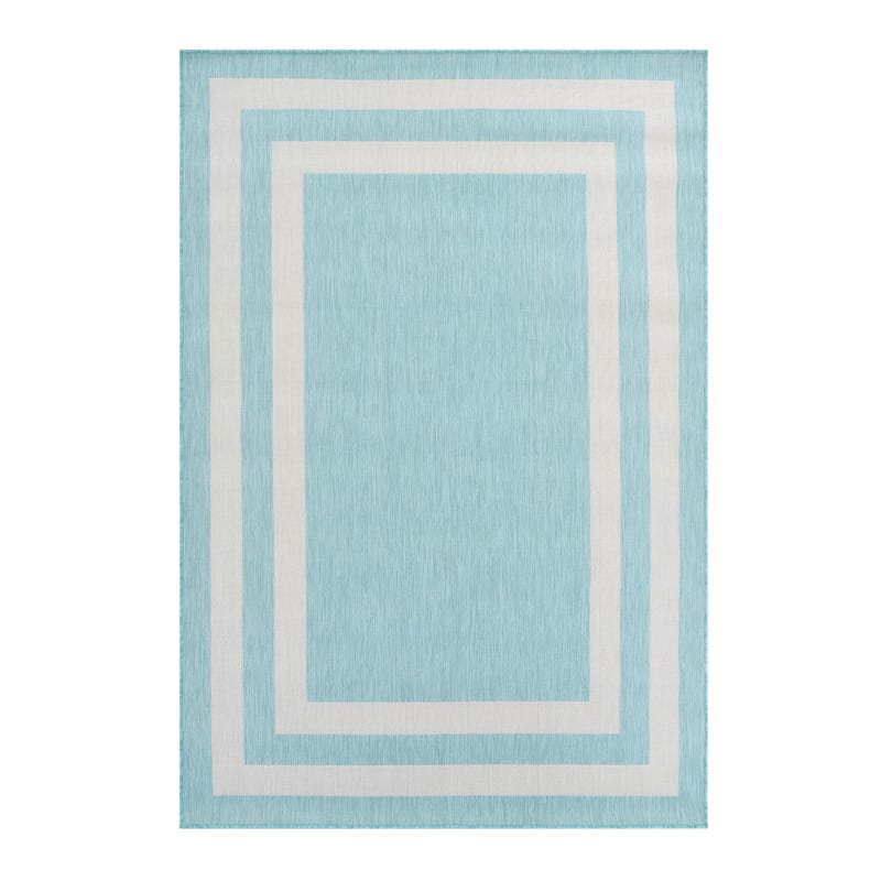 (E332) Terrace Turquoise Border Outdoor Accent Rug, 3x5