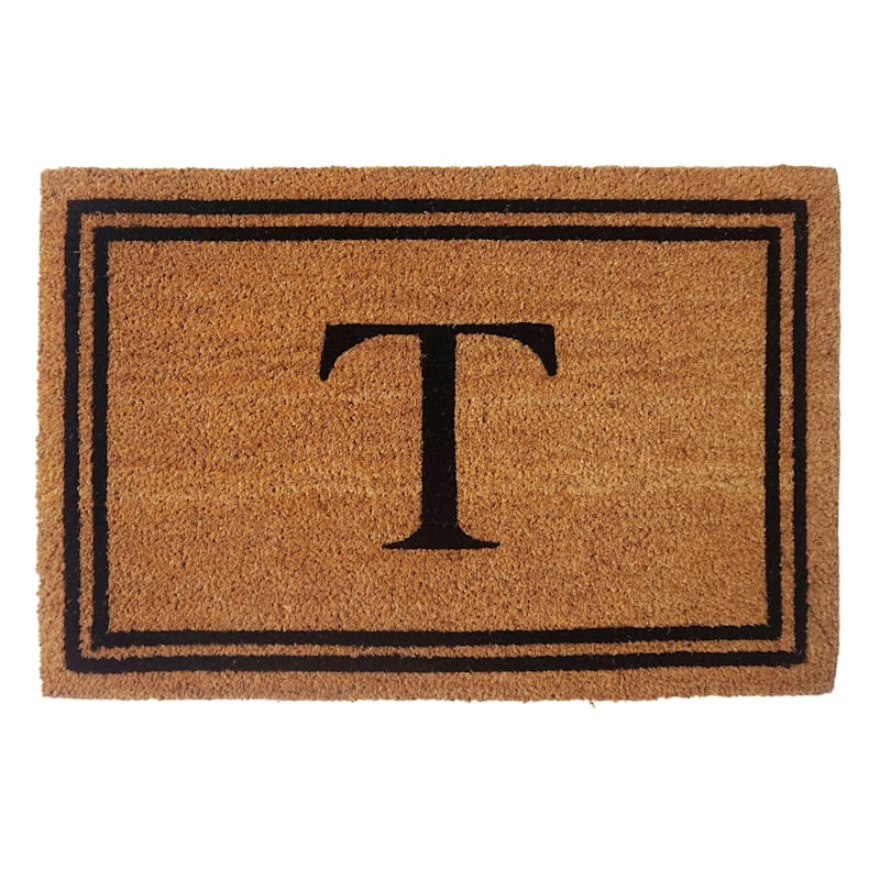 Monogram T Black Natural Border Doormat, 18x27