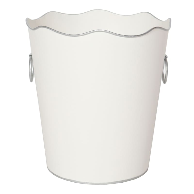 Grace Mitchell White with Silver Edges Trash Bin, 10.2"