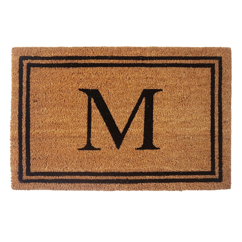 Providence Monogram M Black Natural Border Coir Mat, 18x27