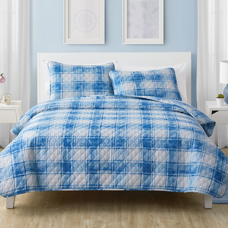 Olivia Blue Plaid Quilt Set Twin Xl, Quilts For Twin Xl Beds