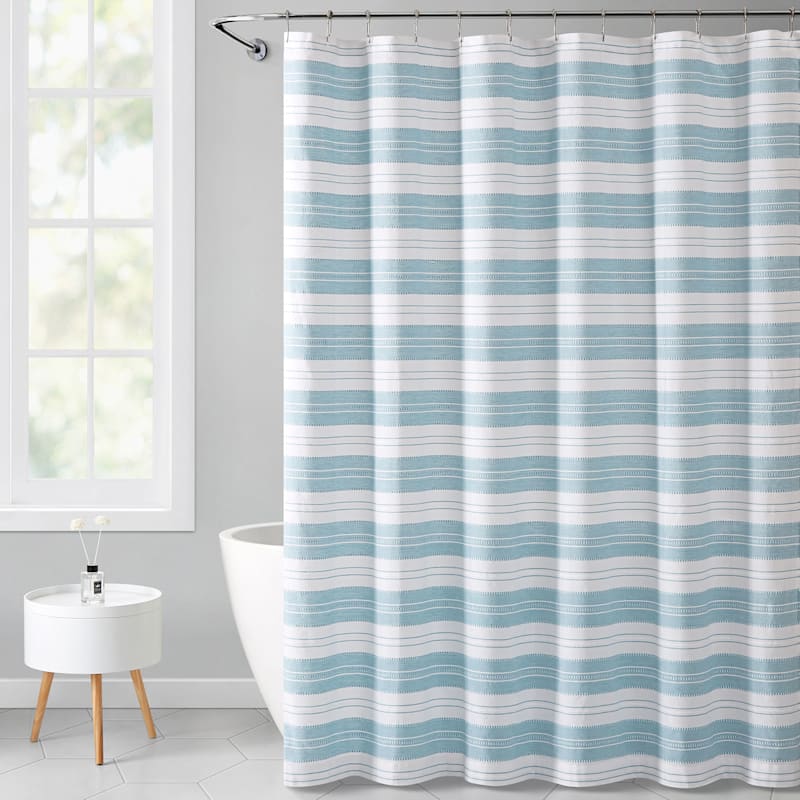 White Stripe Eyelet Shower Curtain, Baby Blue And Brown Shower Curtain